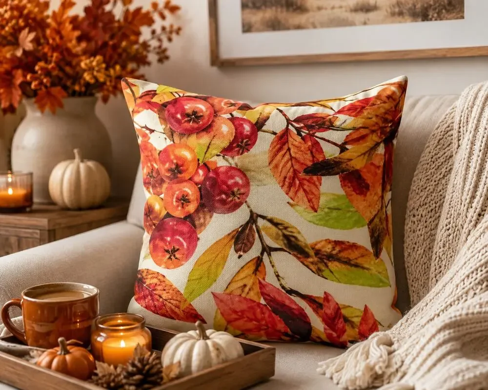 New Set of Four 18x18 Fall Pillow Cover Autumn Leaves Thanksgiving Decor